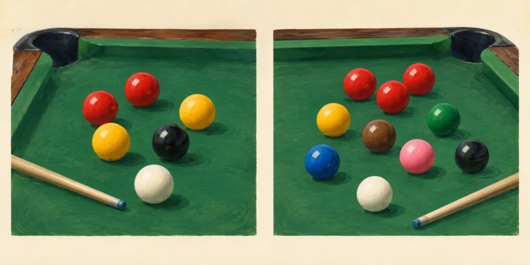 Partial blackball pool and snooker ball selections on separate green cloths, with red and yellow pool balls and six distinct snooker colours.